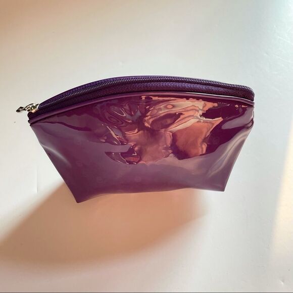 Lancôme Paris Makeup Bag Purple Patent Faux Leather Cosmetic Pouch Rare Vintage - Picture 1 of 10